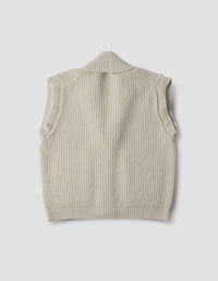 Gilet en côtes anglaises à col châle - Beige & White