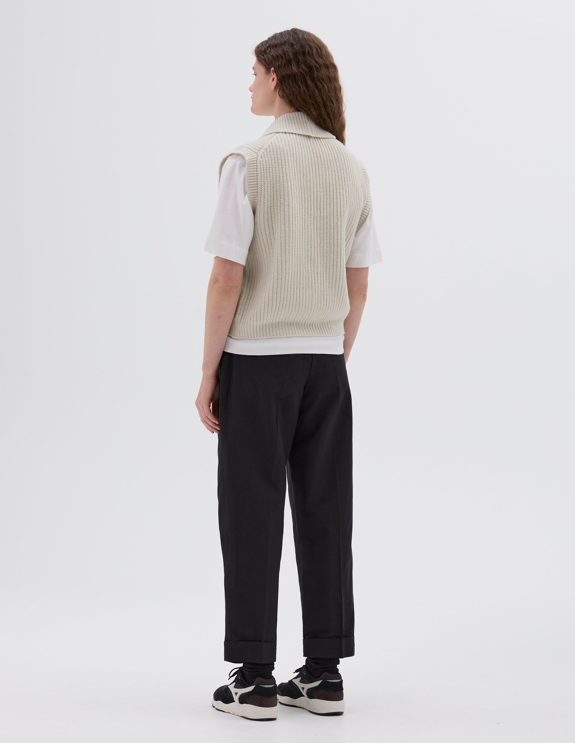Gilet en côtes anglaises à col châle - Beige & White