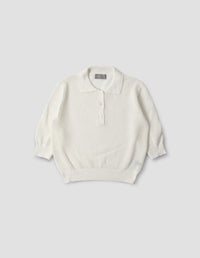 Polo en maille ajourée - Beige & White