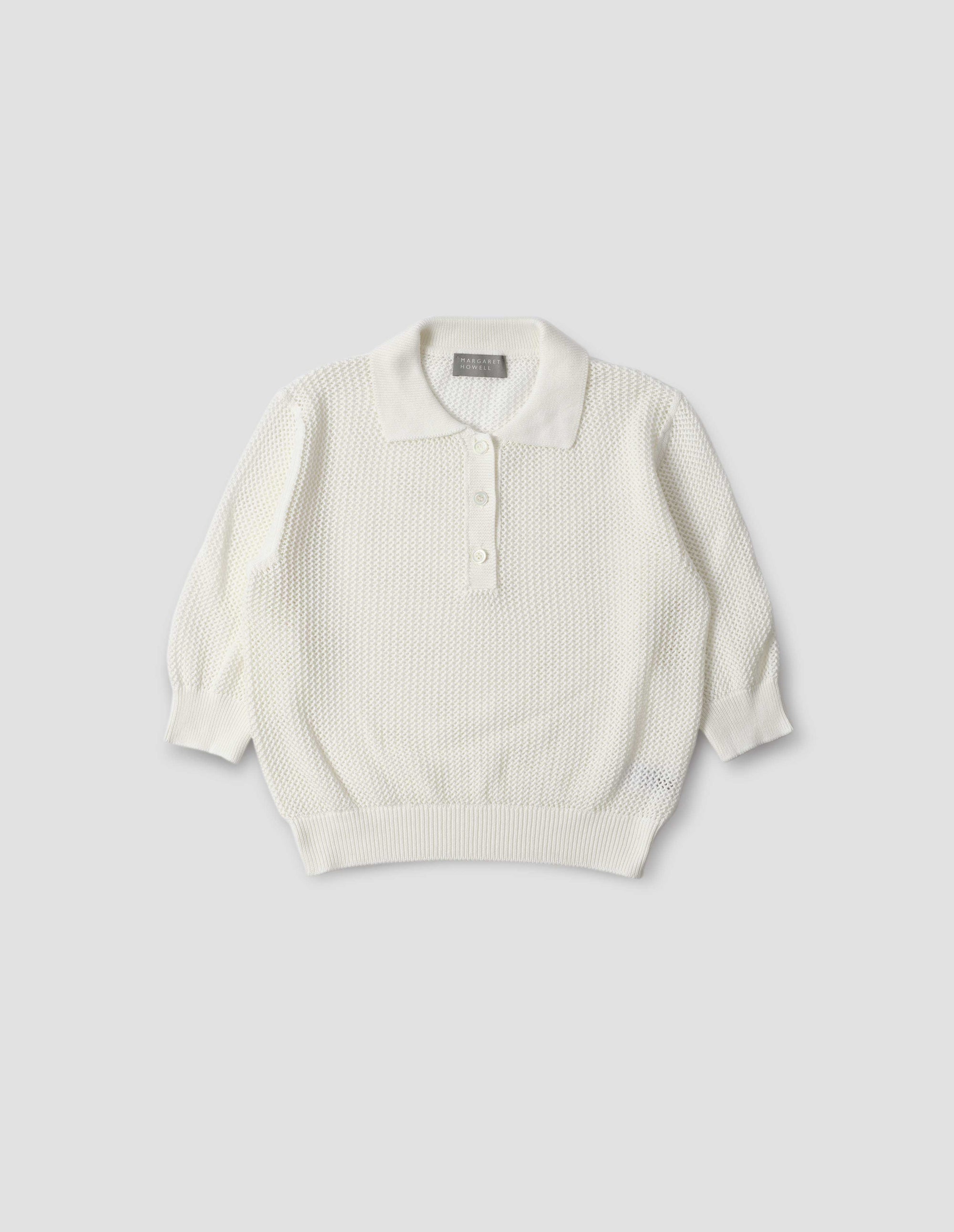 Polo en maille ajourée - Beige & White
