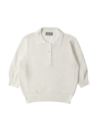 Polo en maille ajourée - Beige & White