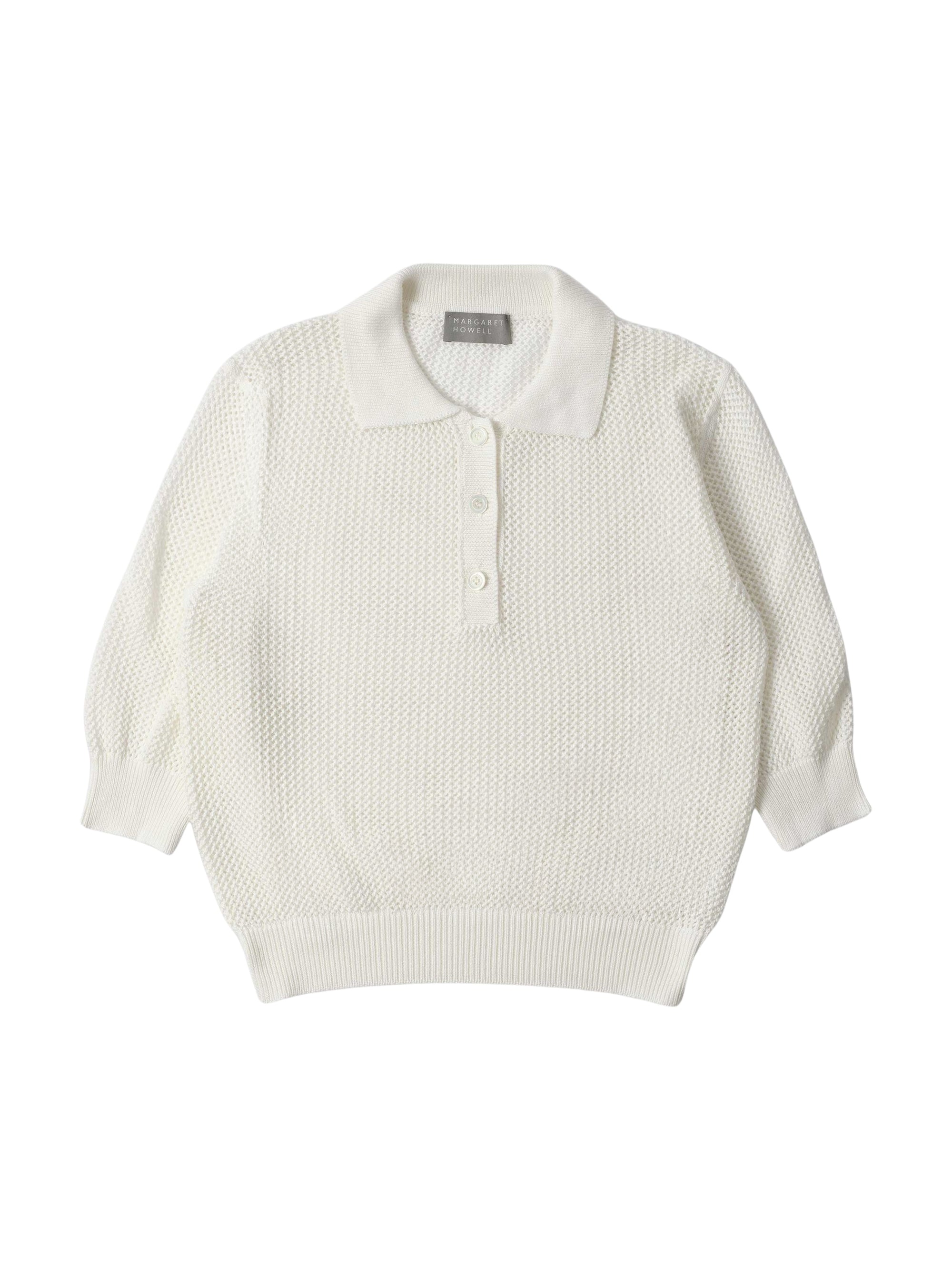 Polo en maille ajourée - Beige & White
