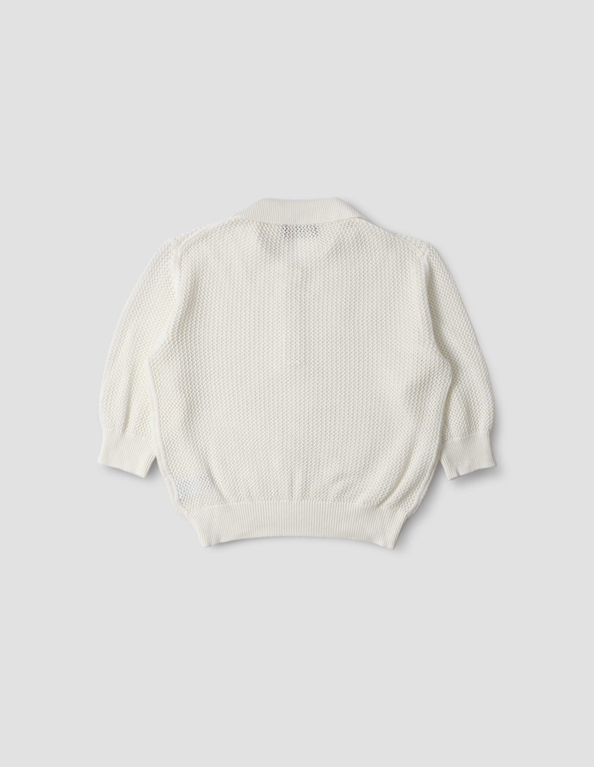 Polo en maille ajourée - Beige & White