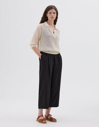 Polo en maille ajourée - Beige & White