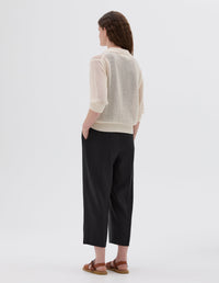 Polo en maille ajourée - Beige & White