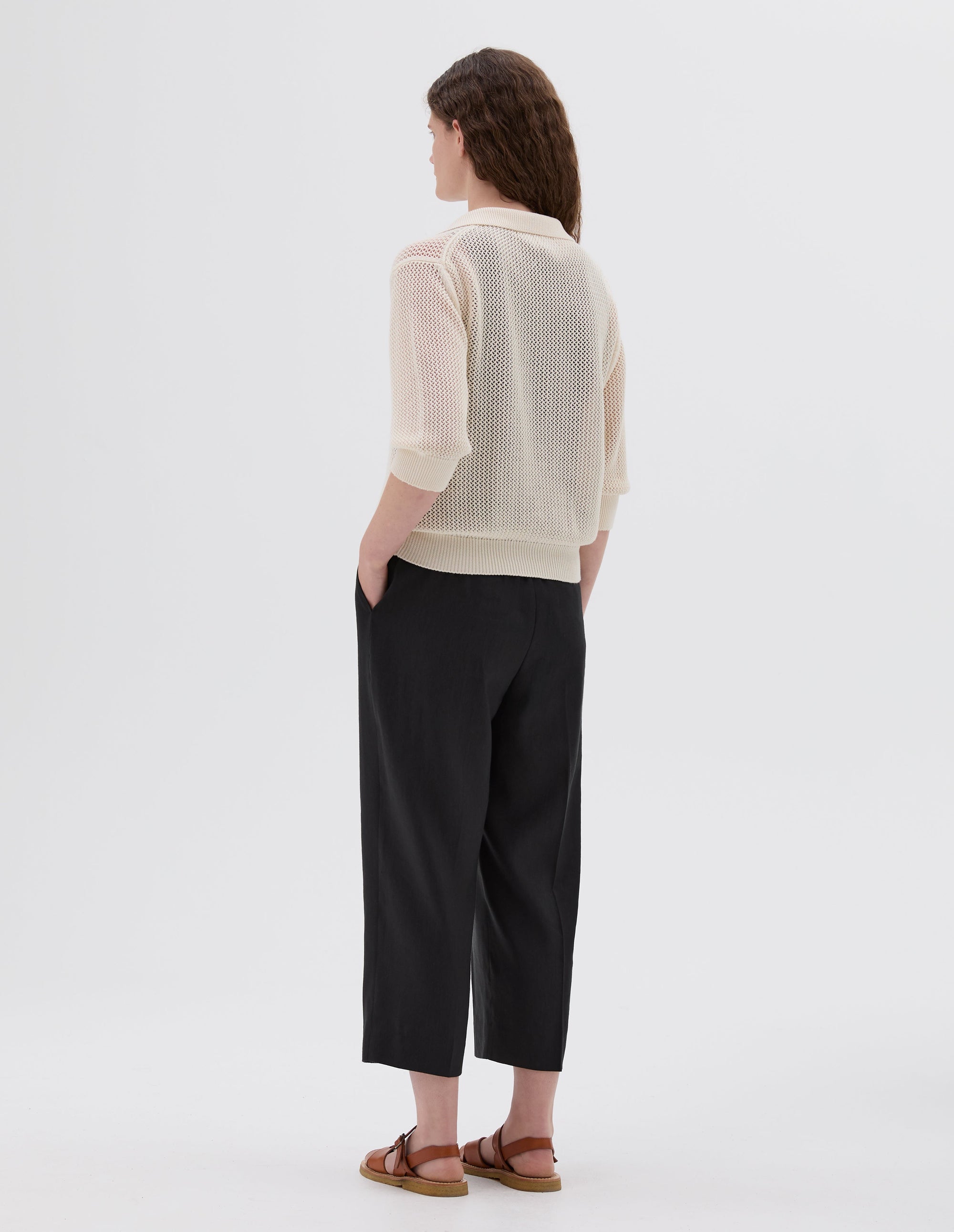 Polo en maille ajourée - Beige & White