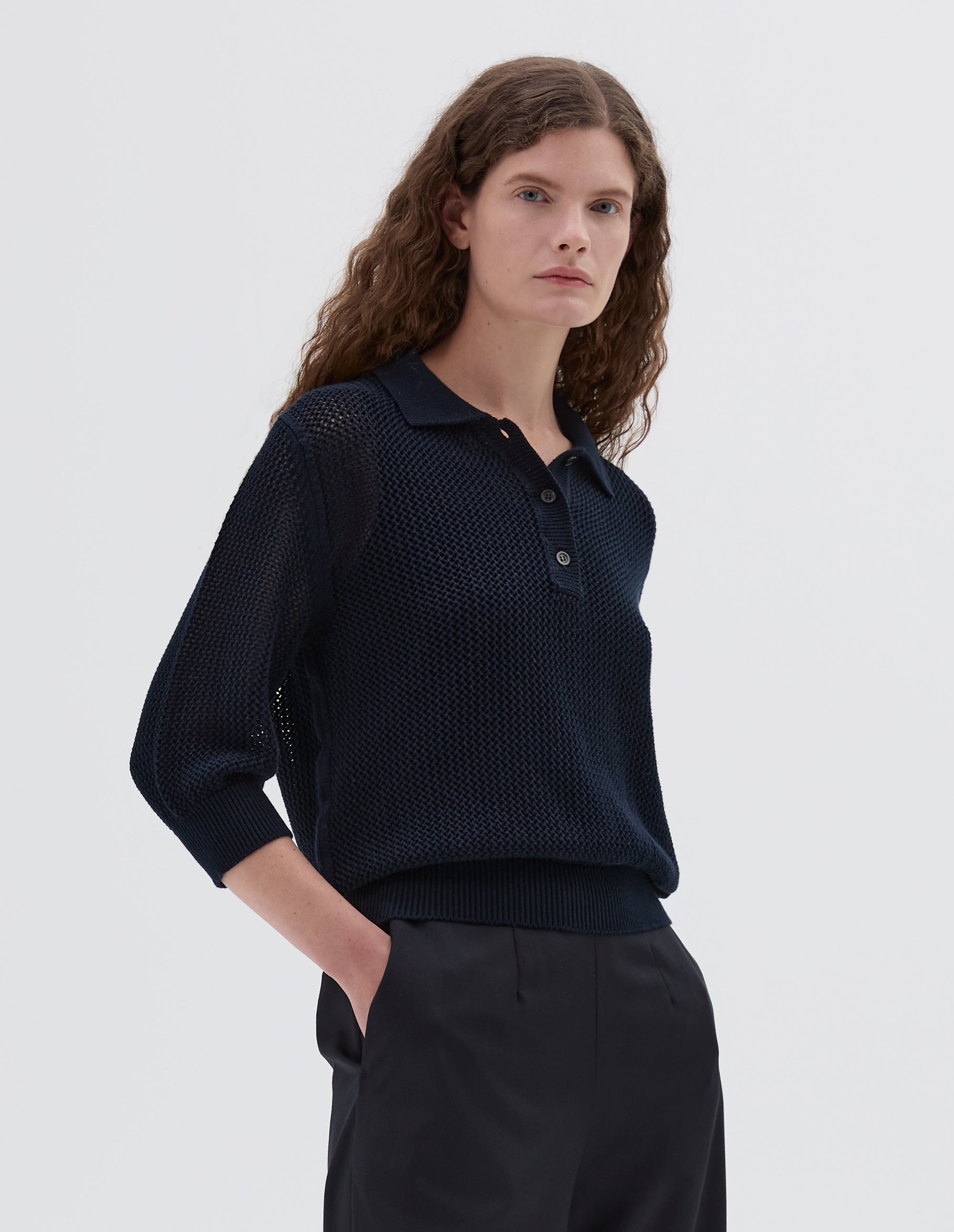 Polo en maille ajourée - Navy
