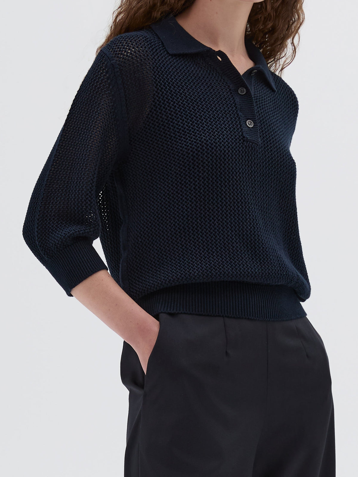 Polo en maille ajourée - Navy