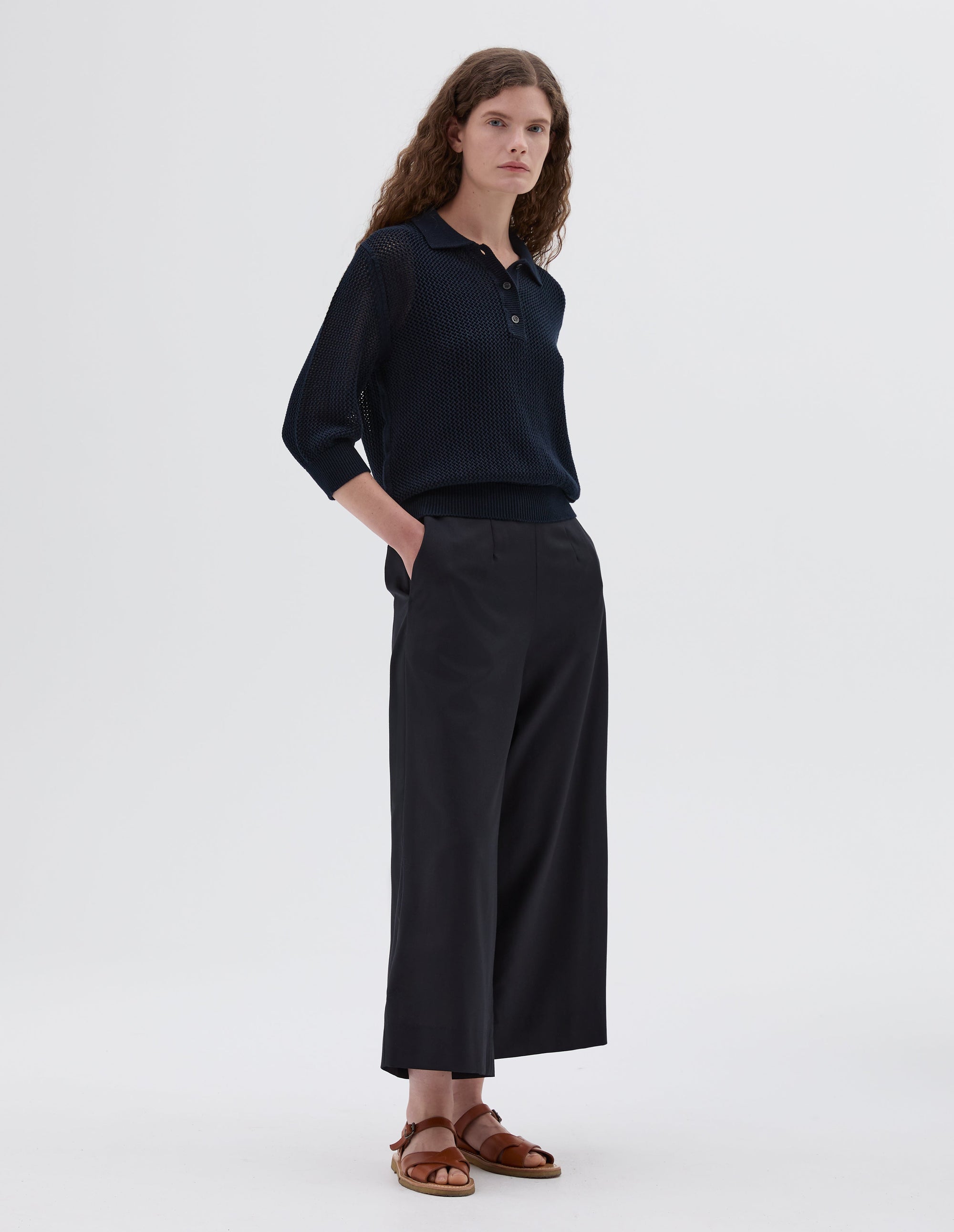 Polo en maille ajourée - Navy