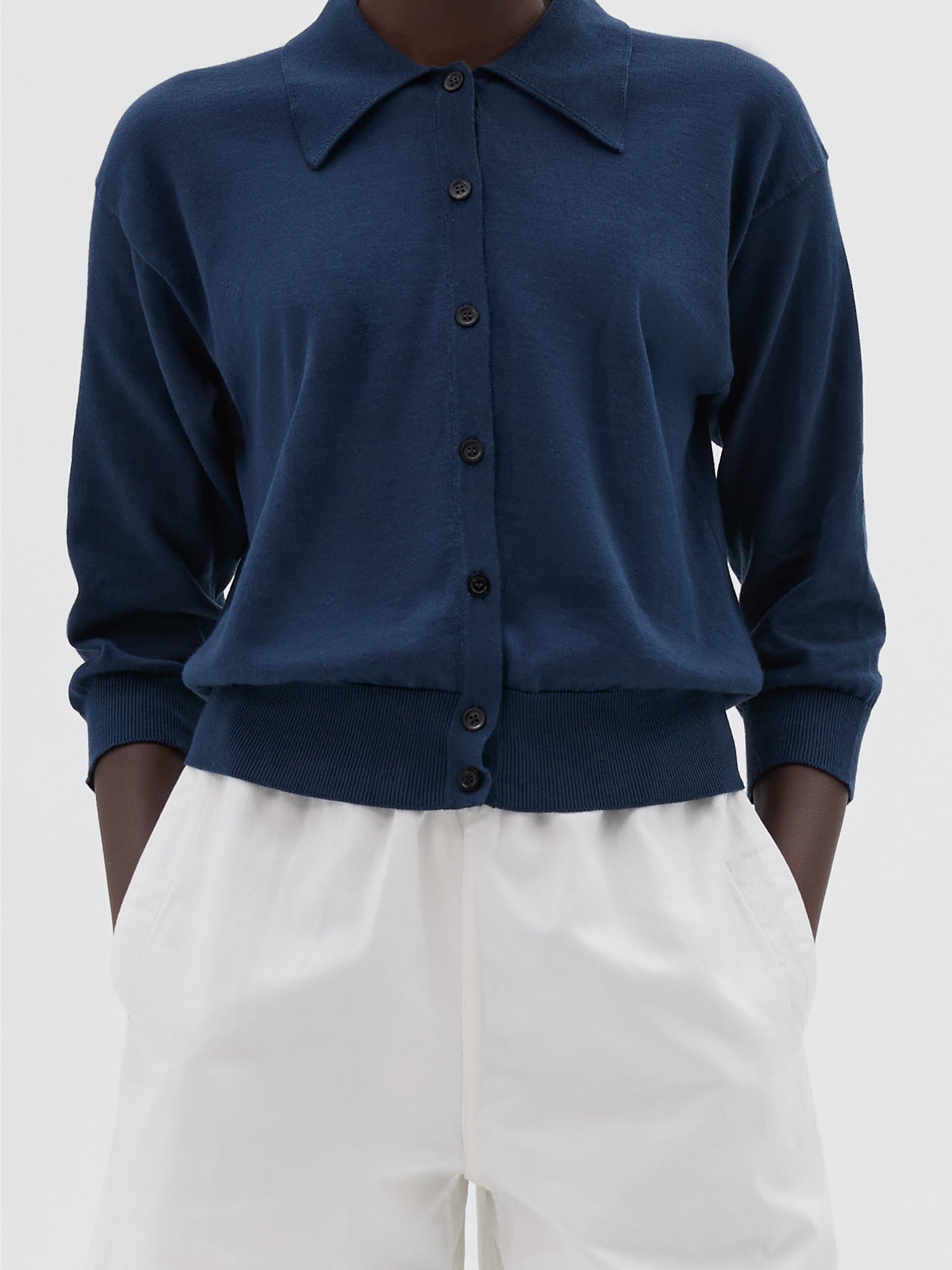 Polo boutonné en maille - Blue & Navy