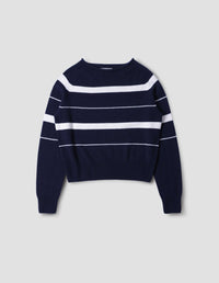 Pull à rayures à bords roulottés - Striped & White & Navy