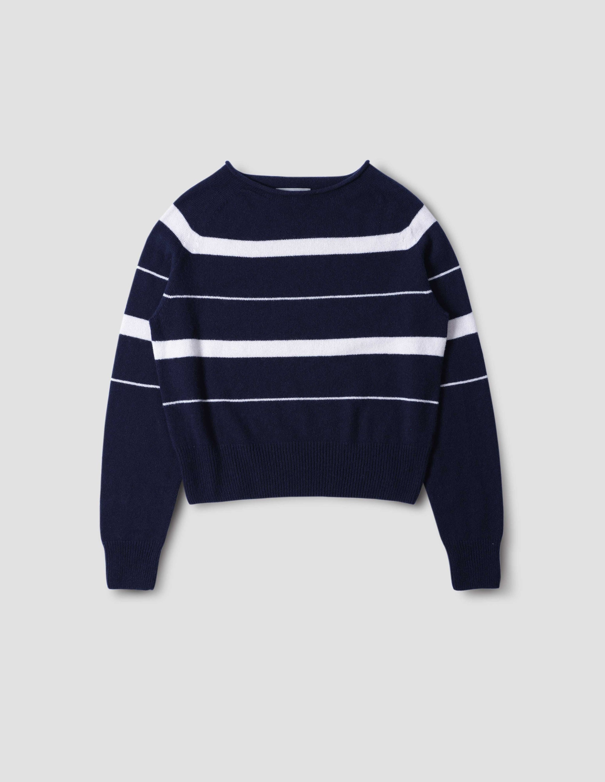 Pull à rayures à bords roulottés - Striped & White & Navy