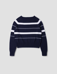 Pull à rayures à bords roulottés - Striped & White & Navy