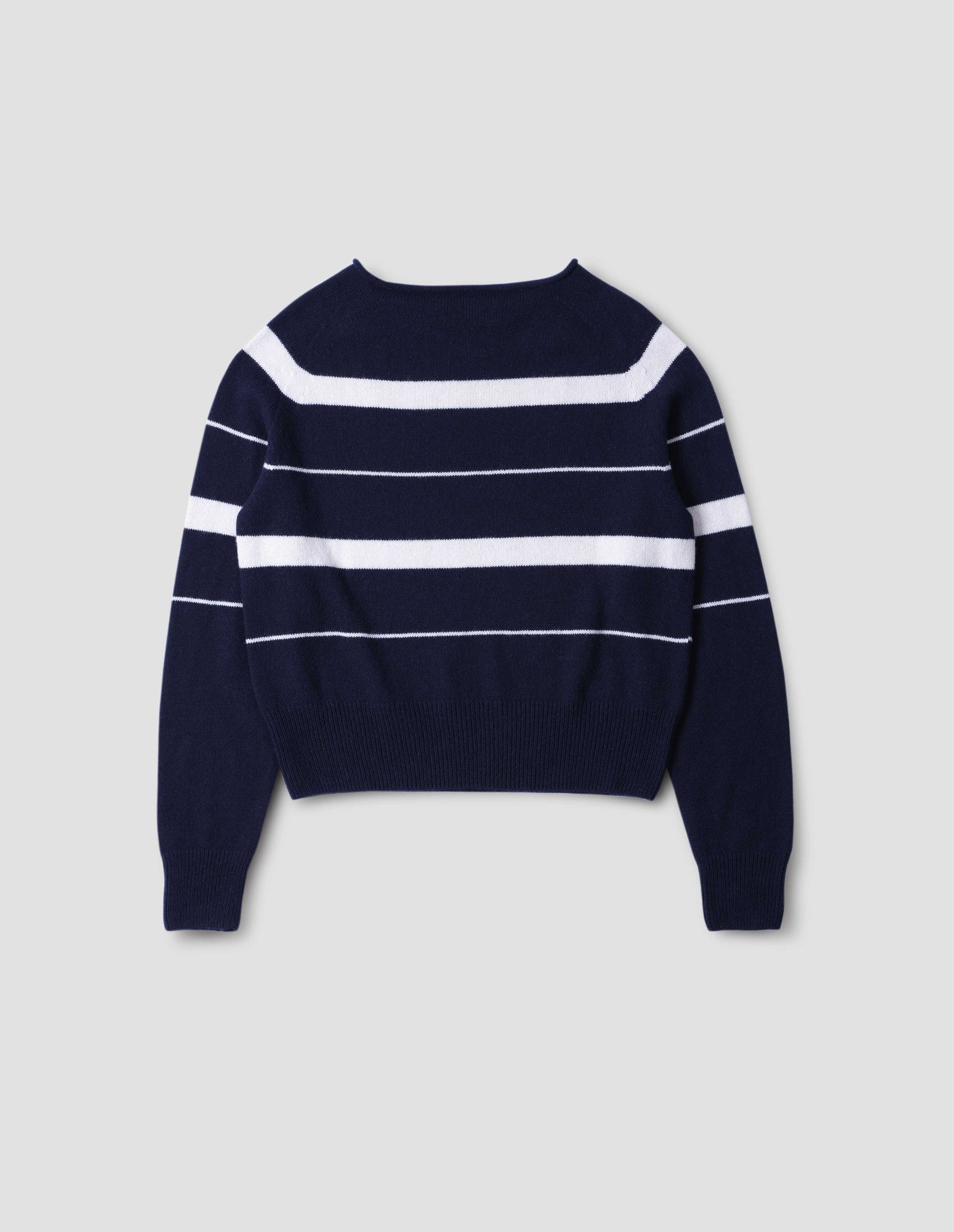 Pull à rayures à bords roulottés - Striped & White & Navy
