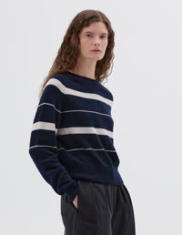 Pull à rayures à bords roulottés - Striped & White & Navy