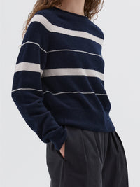 Pull à rayures en cachemire - White & Navy