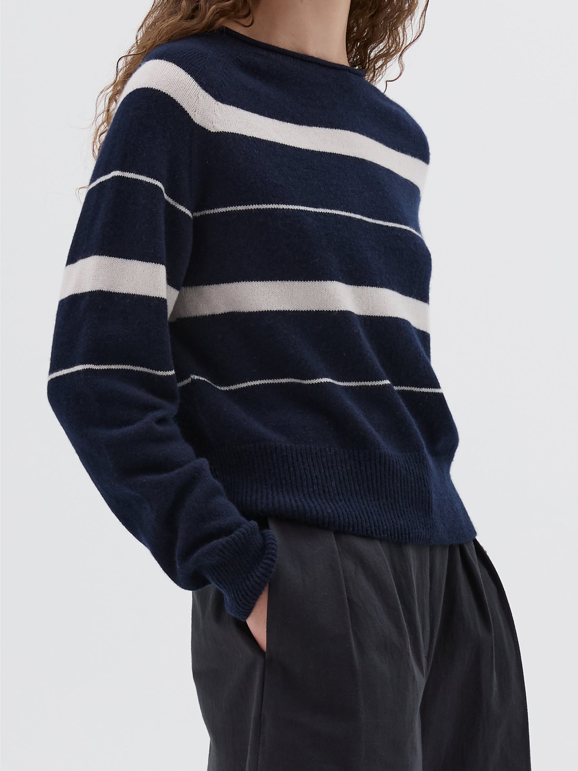 Pull à rayures en cachemire - White & Navy