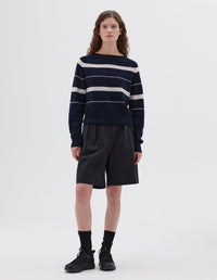 Pull à rayures à bords roulottés - Striped & White & Navy