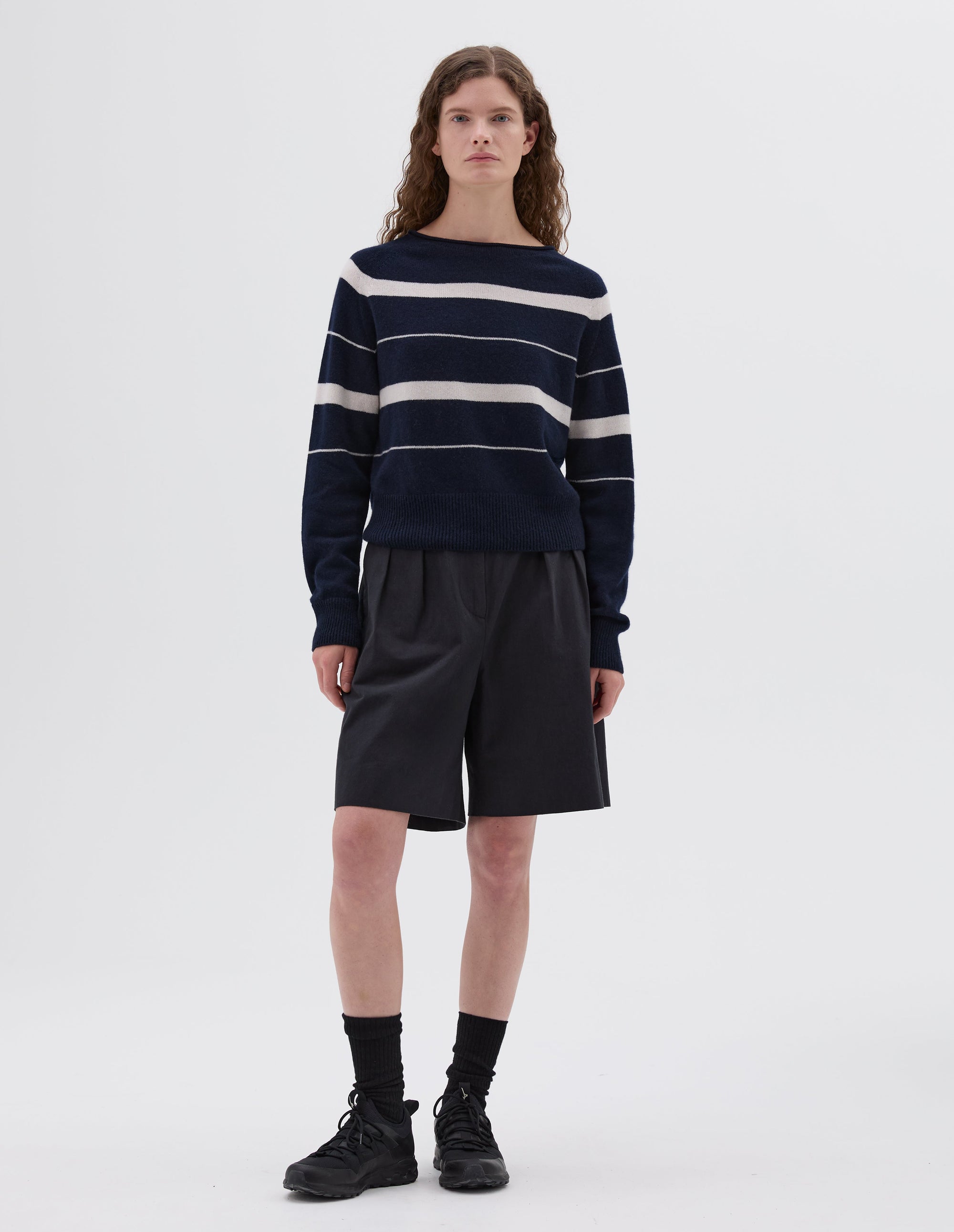 Pull à rayures à bords roulottés - Striped & White & Navy