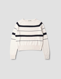 Pull à rayures à bords roulottés - Navy & White & Striped