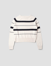 Pull à rayures à bords roulottés - Navy & White & Striped
