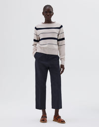 Pull à rayures à bords roulottés - Navy & White & Striped