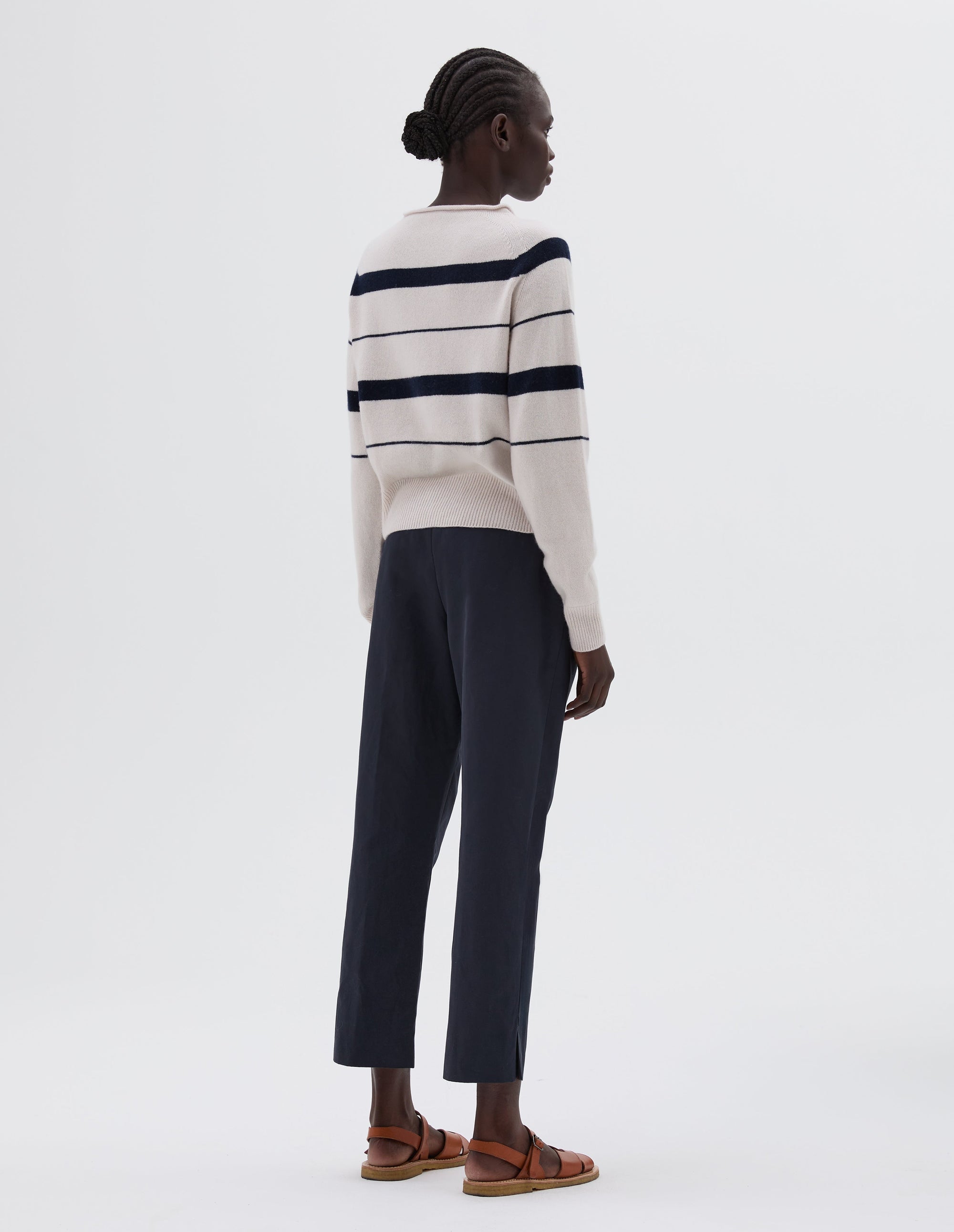 Pull à rayures à bords roulottés - Navy & White & Striped