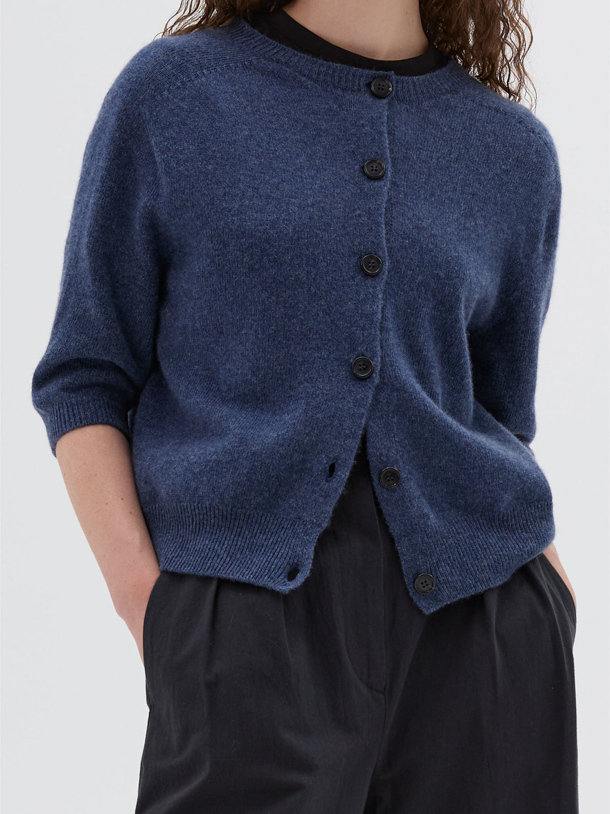 Cardigan à manches courtes en cachemire - Blue & Navy