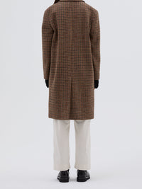 Manteau à motif pied-de-poule en laine - Black & Tan & Rust