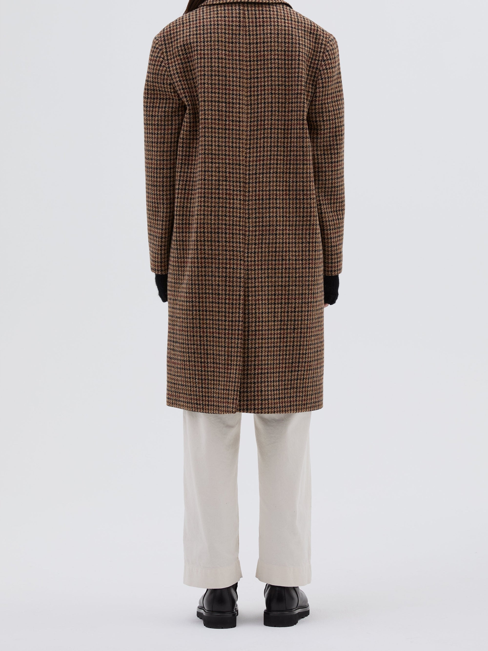 Manteau à motif pied-de-poule en laine - Black & Tan & Rust