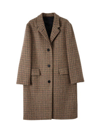 Manteau à motif pied-de-poule en laine - Black & Tan & Rust
