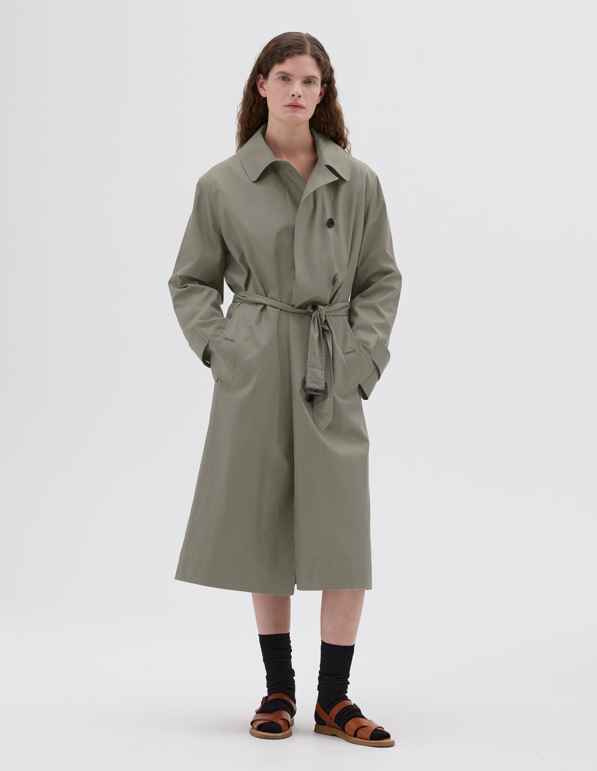 Imperméable à patte de boutonnage cachée - Brown & Gray & Green & Beige
