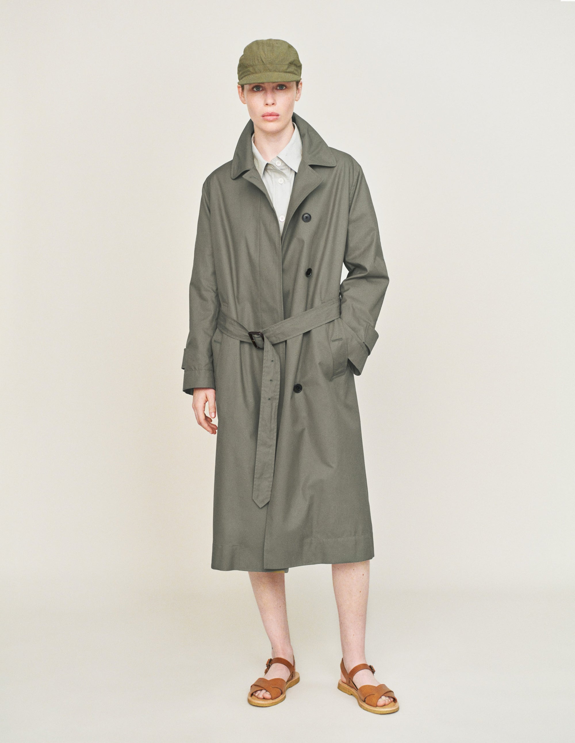 Imperméable à patte de boutonnage cachée - Brown & Gray & Green & Beige