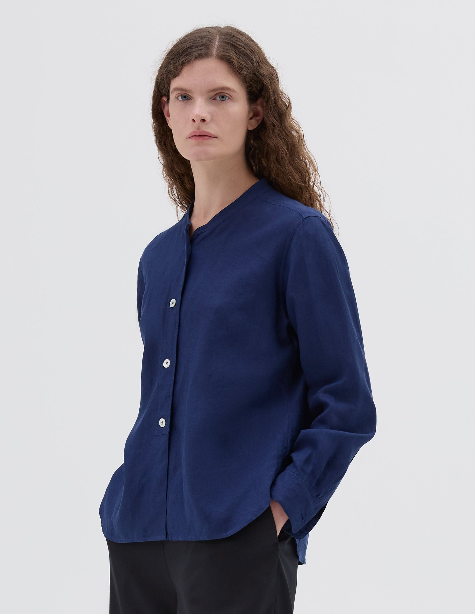 Chemise sans col boutonnée - Blue