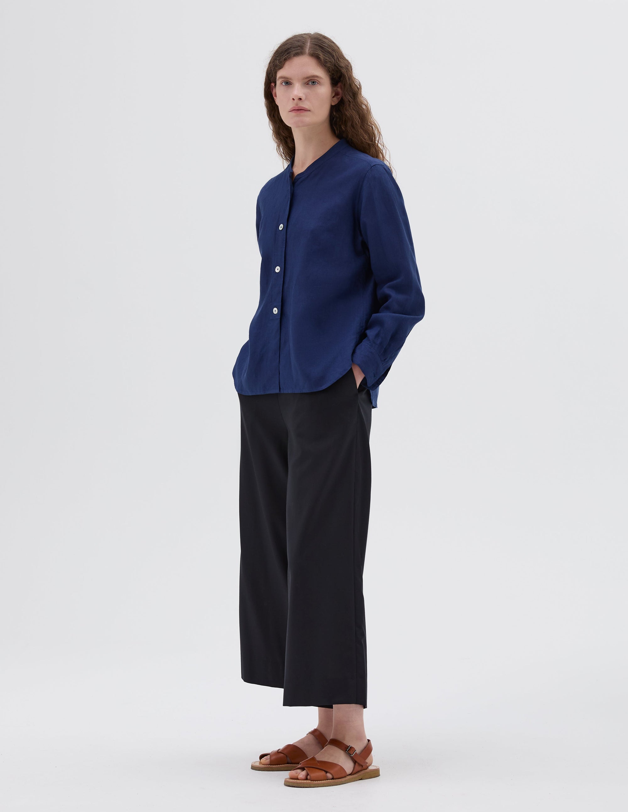 Chemise sans col boutonnée - Blue