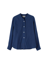 Chemise sans col boutonnée en lin - Blue