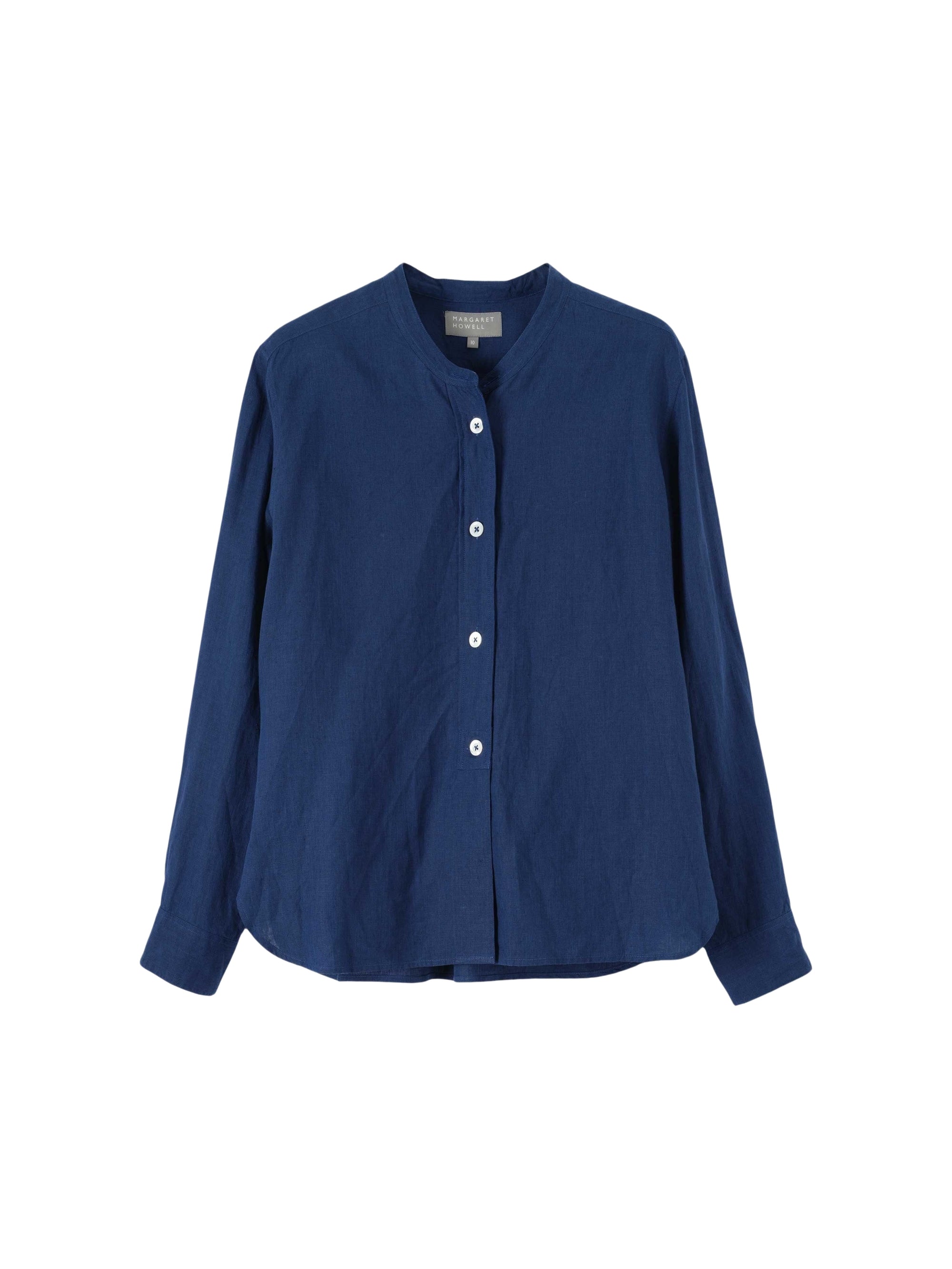 Chemise sans col boutonnée en lin - Blue