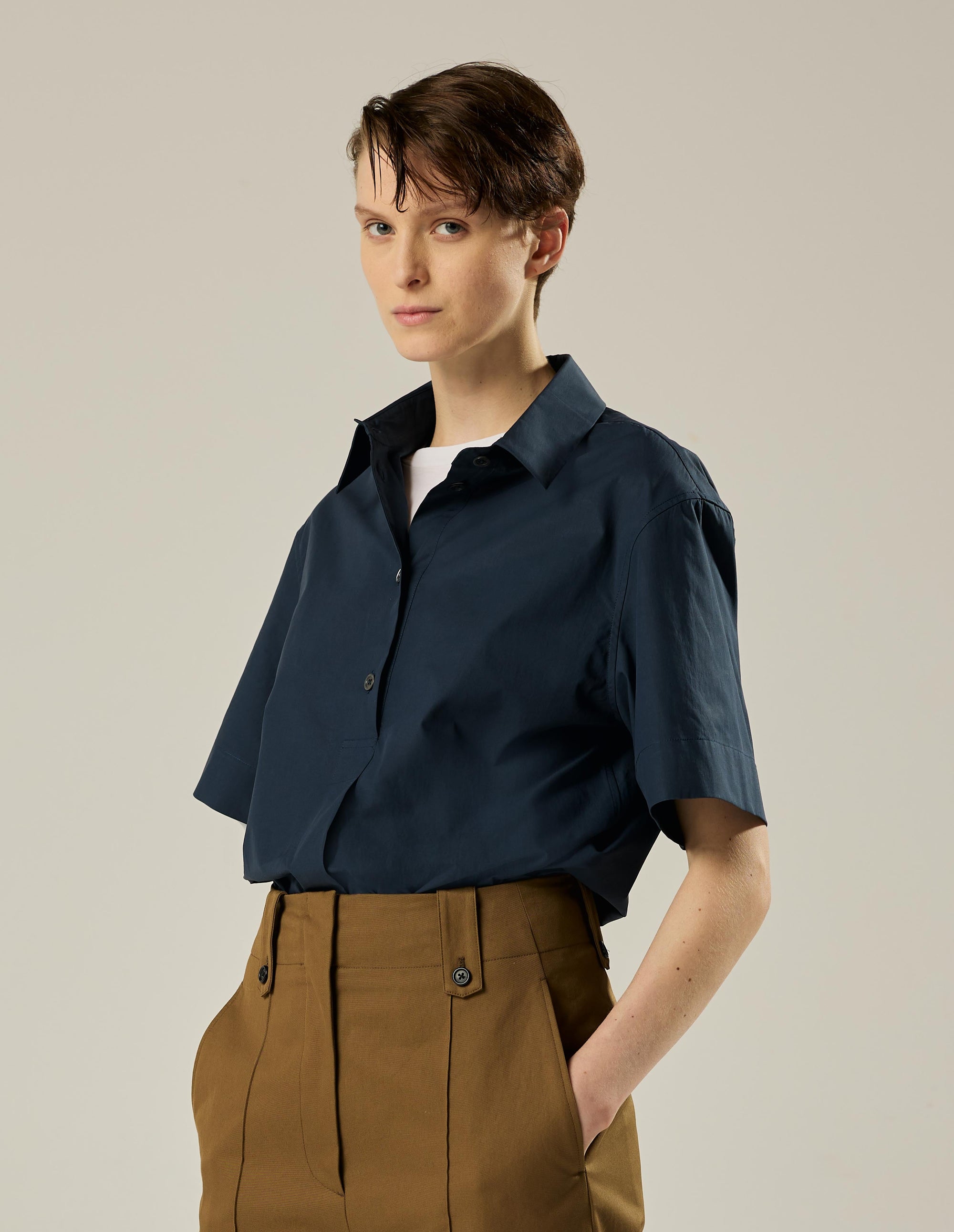 Chemise à pans longs manches courtes - Navy
