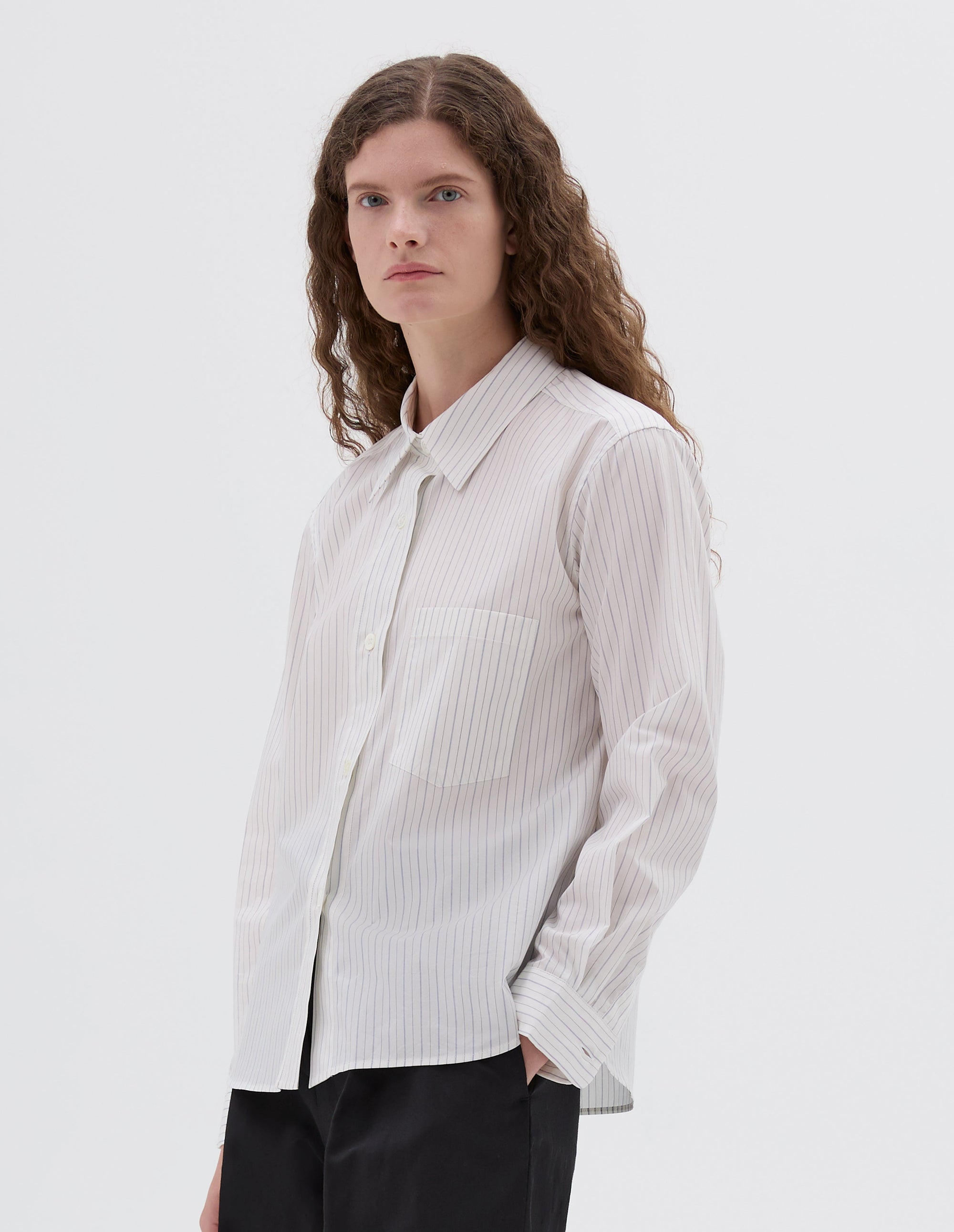 Chemise simple - White & Blue & Black & Striped