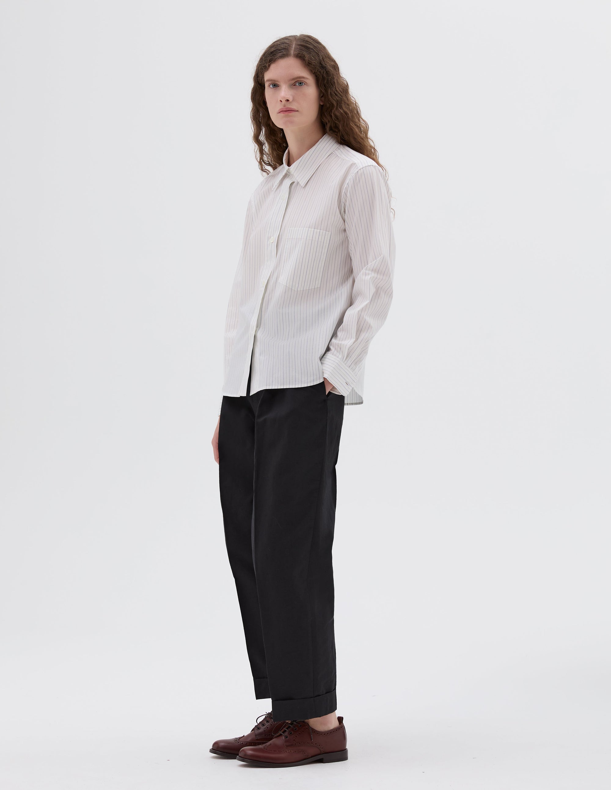 Chemise simple - White & Blue & Black & Striped