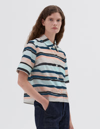 Chemise à petits poignets - Striped & Pink & Navy & Blue