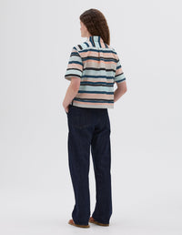 Chemise à petits poignets - Striped & Pink & Navy & Blue