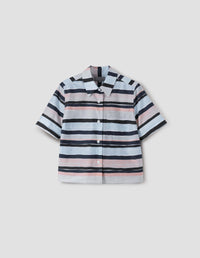 Chemise à petits poignets - Striped & Pink & Navy & Blue