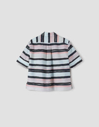 Chemise à petits poignets - Striped & Pink & Navy & Blue