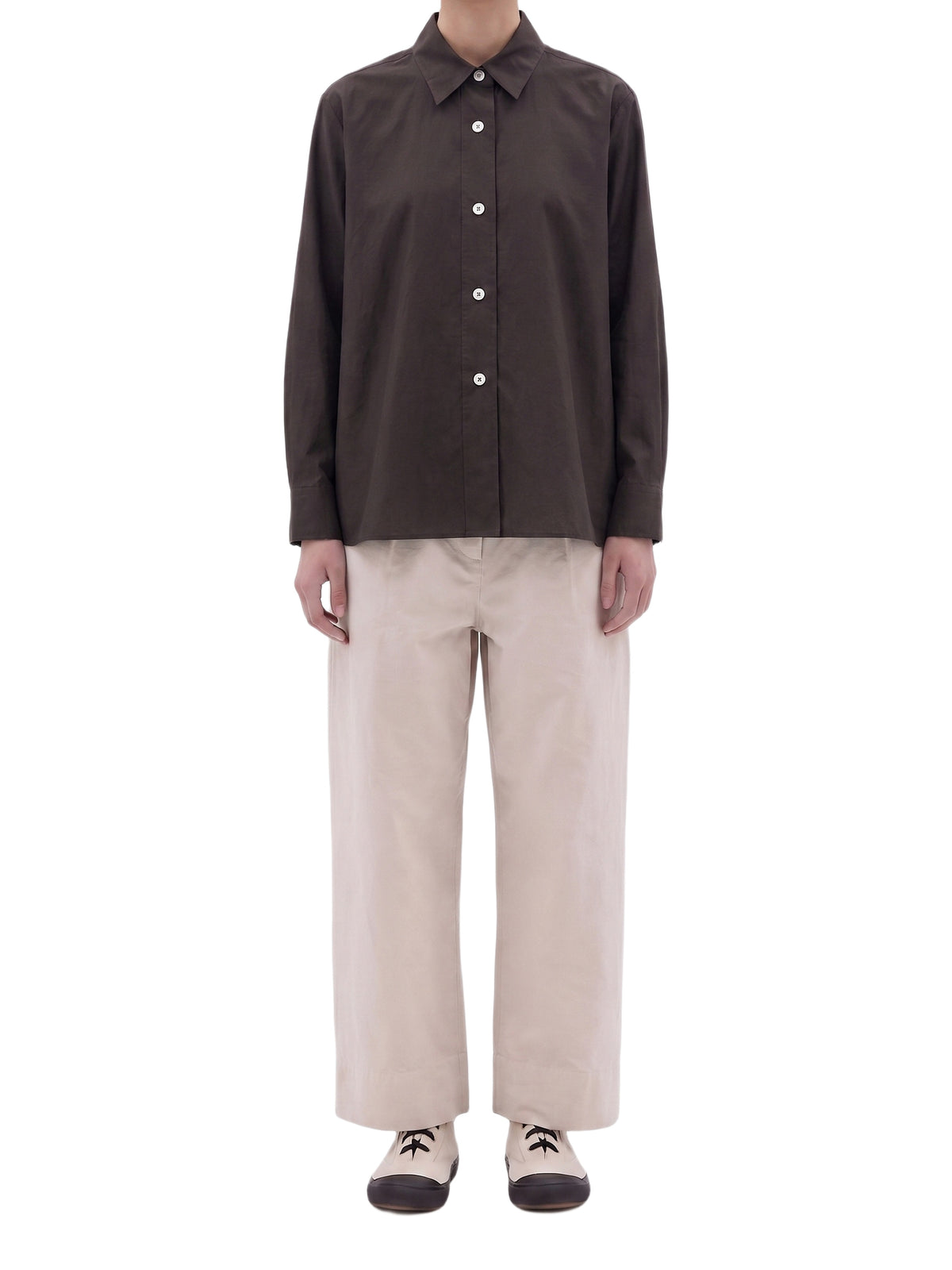 Loose-fitting, flared shirt - Dark Brown & Brown