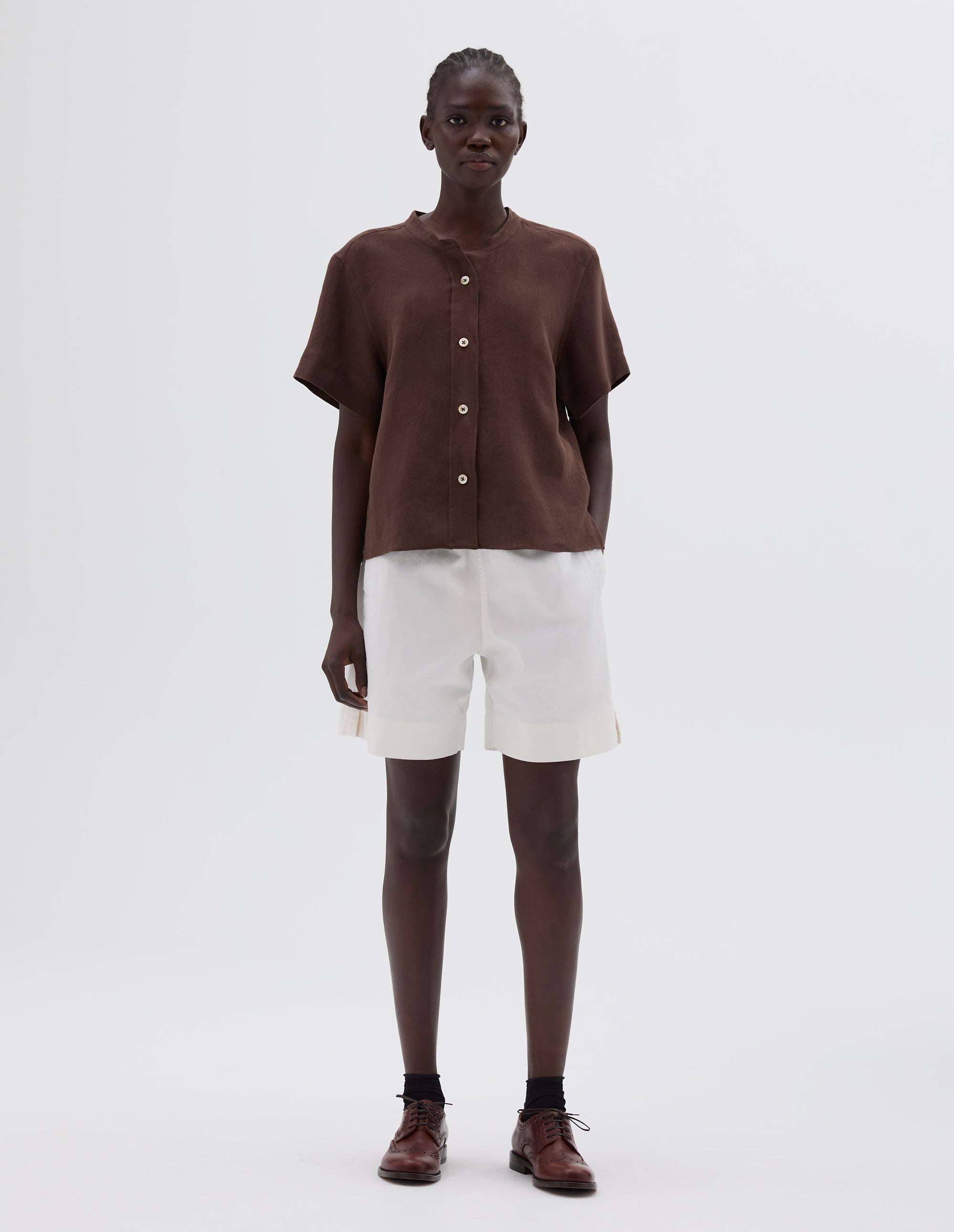 Chemise manches courtes sans col - Brown