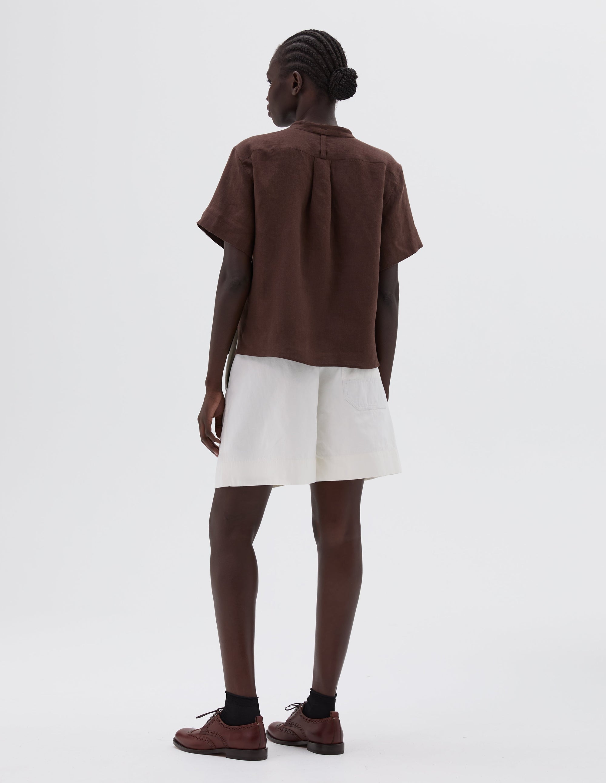 Chemise manches courtes sans col - Brown
