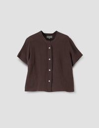 Chemise manches courtes sans col - Brown