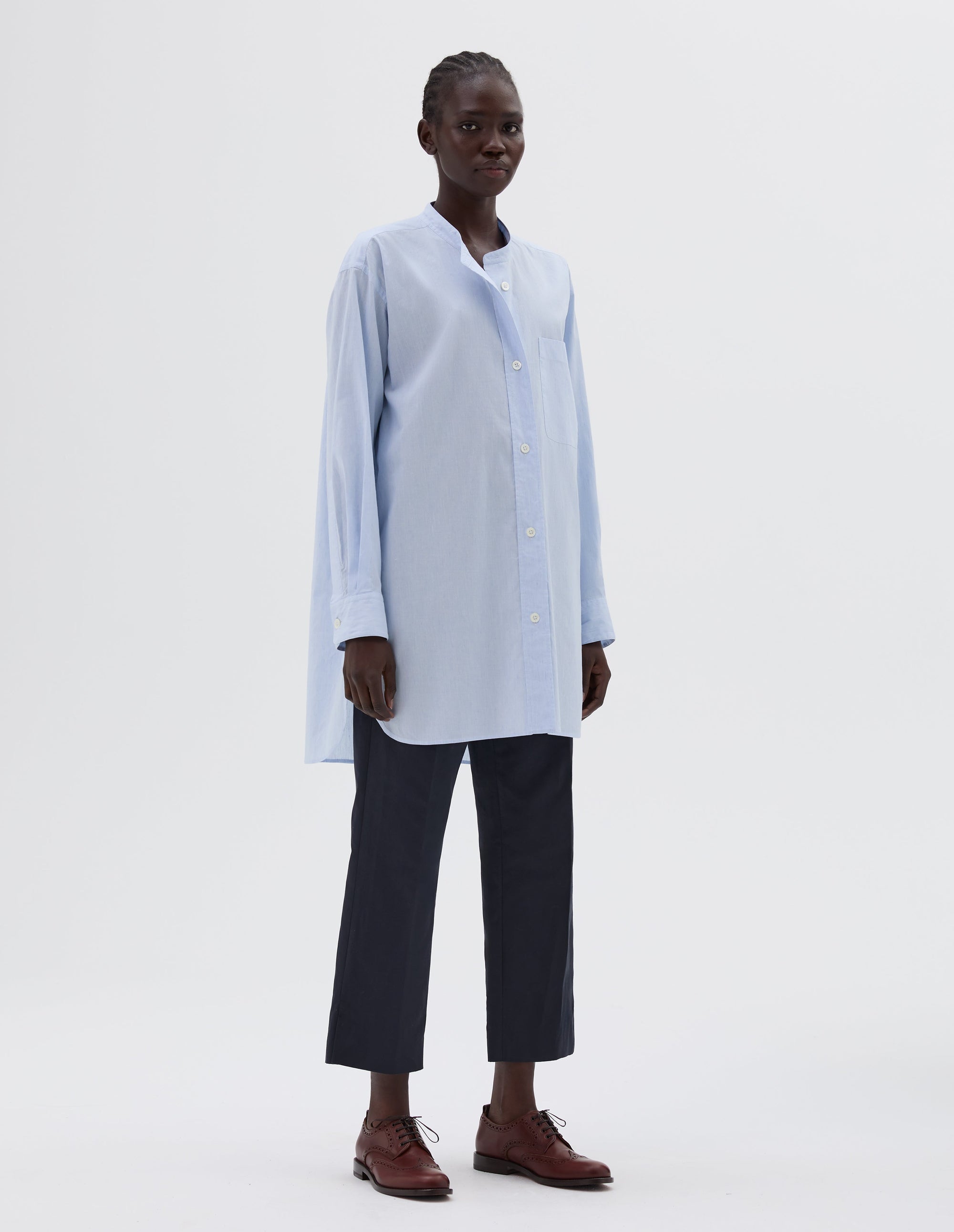 Chemise longue sans col - Blue