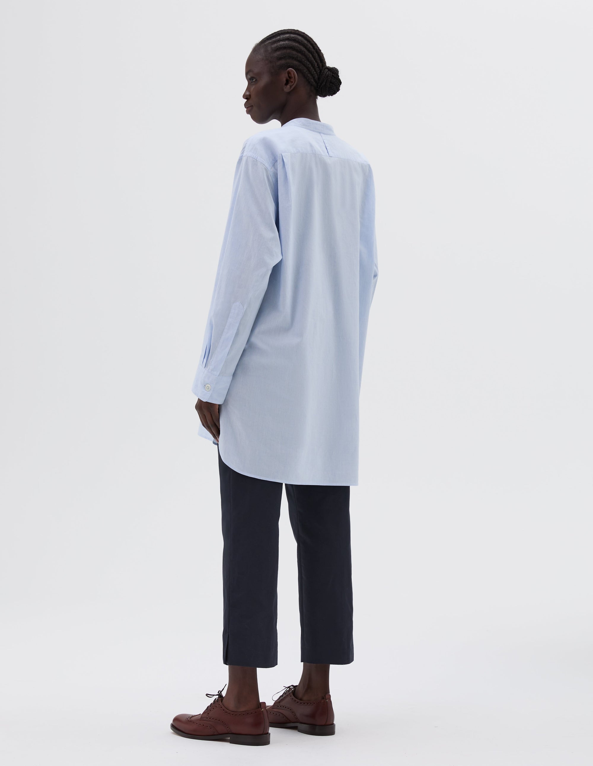 Chemise longue sans col - Blue